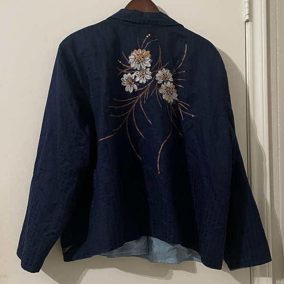Alex Kim Navy Floral Embroidered Jacket Size 3X - Picture 2 of 8